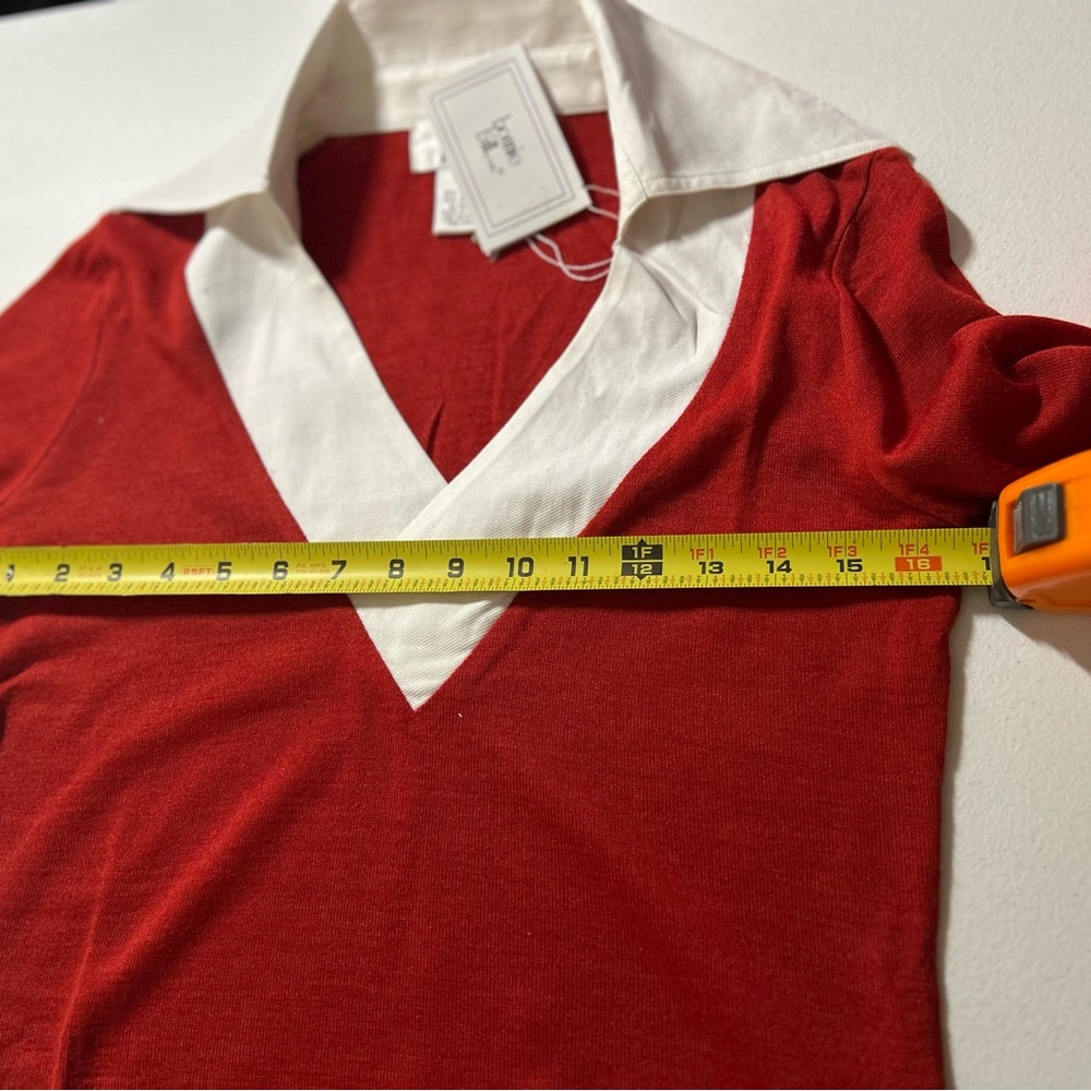 Vintage Style Red Collared Knit Top XL Bonnie & Billy Preppy Cottagecore - Picture 7 of 11